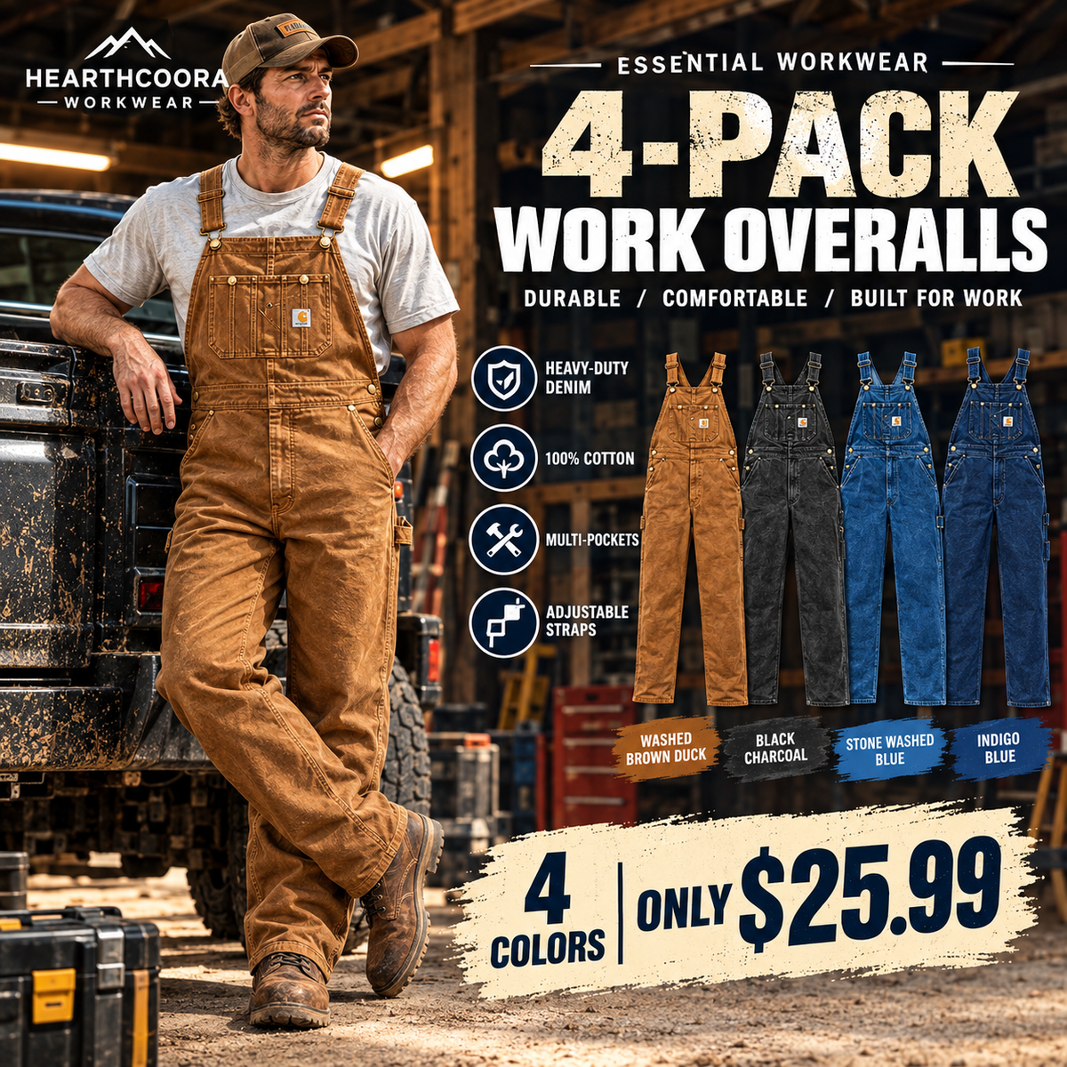Men's 13.5 oz Cotton Denim Bib Overalls – 83294-Style Heavy-Duty Workwear with Adjustable Straps & Tool Pockets