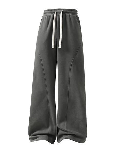 Unisex Fleece-Lined Warm Athletic Pants – Plus-Size Loose-Fit Casual Trousers with Drawstring Waist