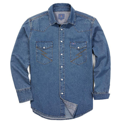 Men's Long Sleeve Stone-Washed and Pre-Washed Denim Work Shirt