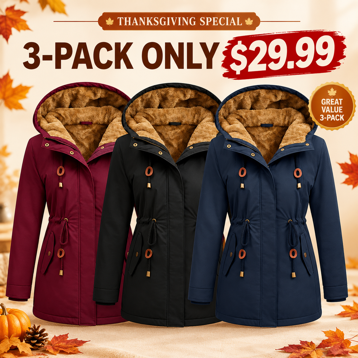 🦃 Thanksgiving Sale — Women's Fleece Parka Jacket | Warm & Hooded | Limited Time Only