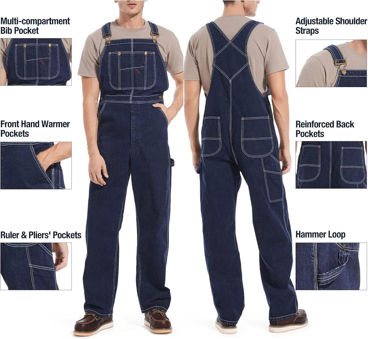 Men's 13.5 oz Cotton Denim Bib Overalls – 83294-Style Heavy-Duty Workwear with Adjustable Straps & Tool Pockets