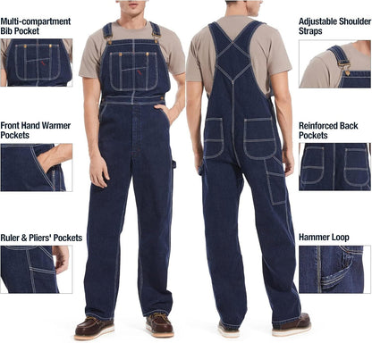 Men's 13.5 oz Cotton Denim Bib Overalls – 83294-Style Heavy-Duty Workwear with Adjustable Straps & Tool Pockets