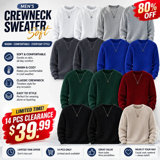 ✨Limited-Time Offer🎁Men's Crewneck Sweater Soft Casual Sweaters Classic Long Sleeve Pullover Sweaters with Ribbing Edge