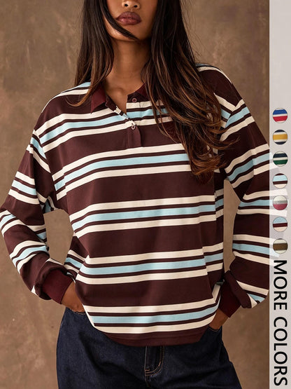 CLEARANCE SALE🔥Women's Casual Colorblock Striped Long Sleeve T-Shirt, Outdoors Wear, All Seasons