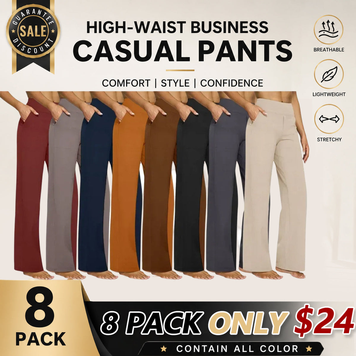 💘Women's High-Waist Stretch Wide-Leg Pants – Flattering Comfort Dress Pants with Pockets