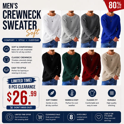 ✨Limited-Time Offer🎁Men's Crewneck Sweater Soft Casual Sweaters Classic Long Sleeve Pullover Sweaters with Ribbing Edge