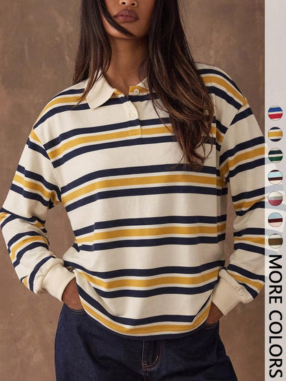 CLEARANCE SALE🔥Women's Casual Colorblock Striped Long Sleeve T-Shirt, Outdoors Wear, All Seasons