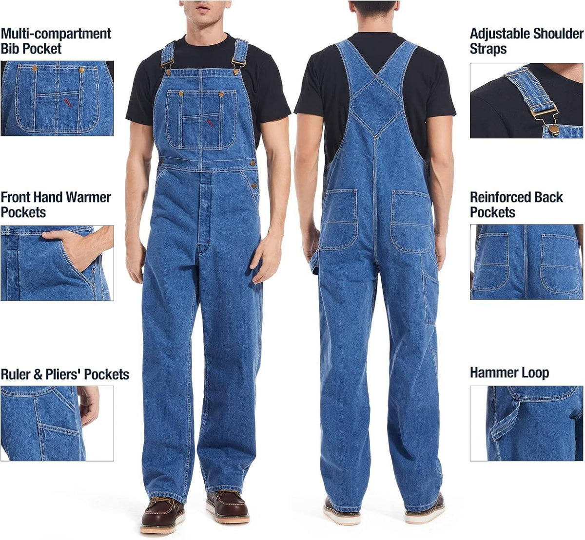Men's 13.5 oz Cotton Denim Bib Overalls – 83294-Style Heavy-Duty Workwear with Adjustable Straps & Tool Pockets