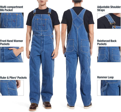 Men's 13.5 oz Cotton Denim Bib Overalls – 83294-Style Heavy-Duty Workwear with Adjustable Straps & Tool Pockets