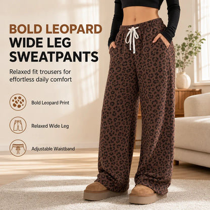 Women's Casual Leopard Print Wide Leg Sweatpants