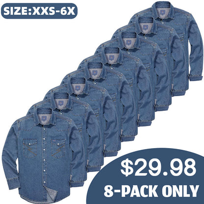 Men's Long Sleeve Stone-Washed and Pre-Washed Denim Work Shirt