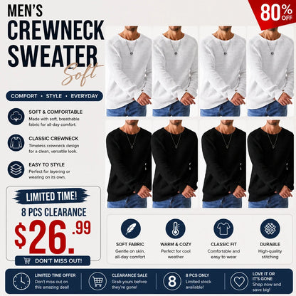 ✨Limited-Time Offer🎁Men's Crewneck Sweater Soft Casual Sweaters Classic Long Sleeve Pullover Sweaters with Ribbing Edge