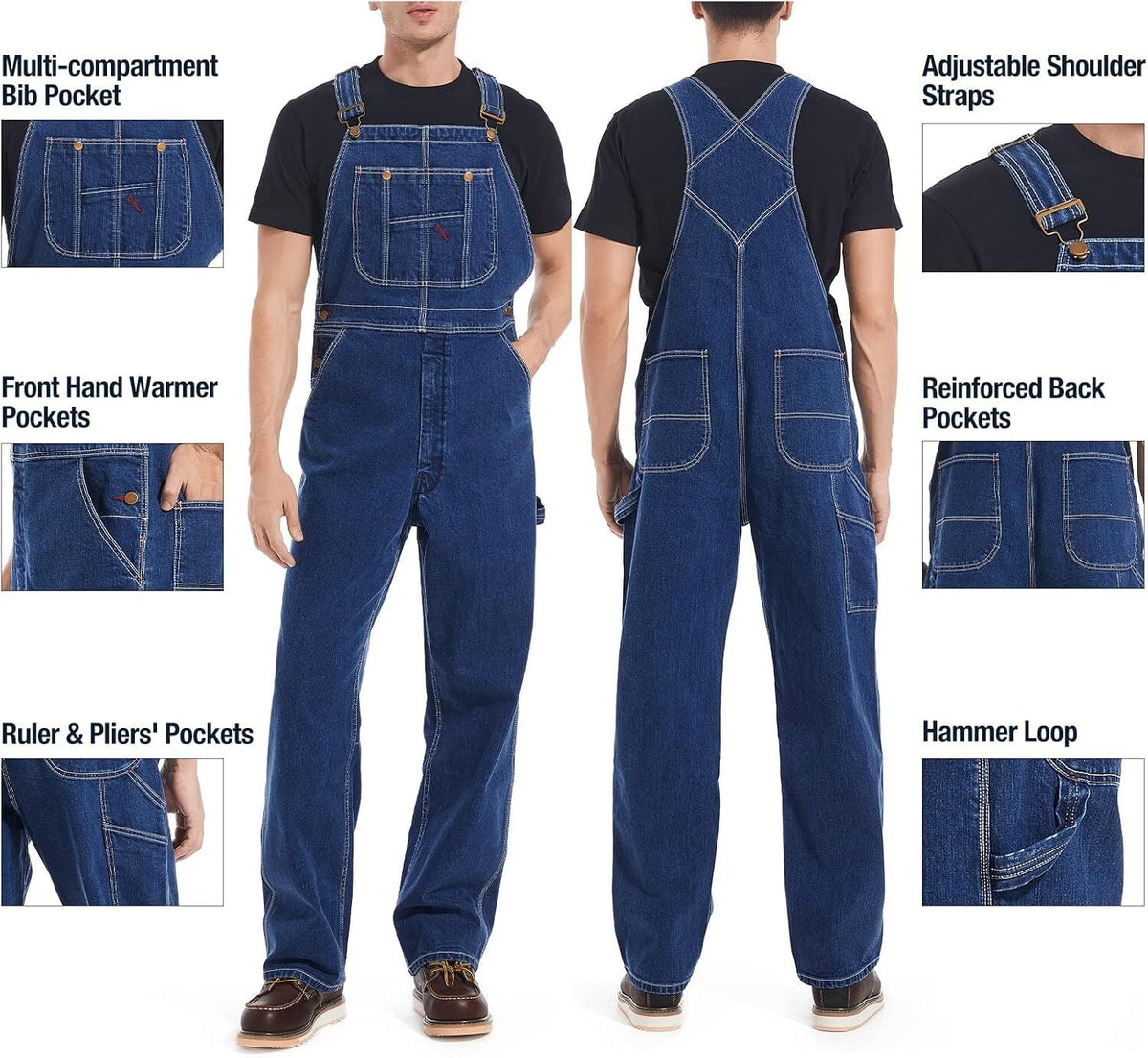 Men's 13.5 oz Cotton Denim Bib Overalls – 83294-Style Heavy-Duty Workwear with Adjustable Straps & Tool Pockets