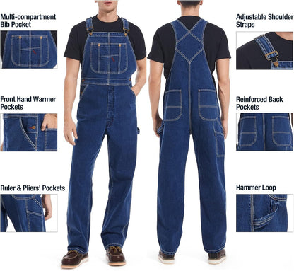 Men's 13.5 oz Cotton Denim Bib Overalls – 83294-Style Heavy-Duty Workwear with Adjustable Straps & Tool Pockets