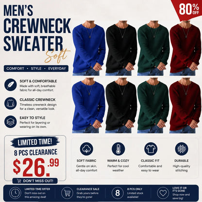 ✨Limited-Time Offer🎁Men's Crewneck Sweater Soft Casual Sweaters Classic Long Sleeve Pullover Sweaters with Ribbing Edge