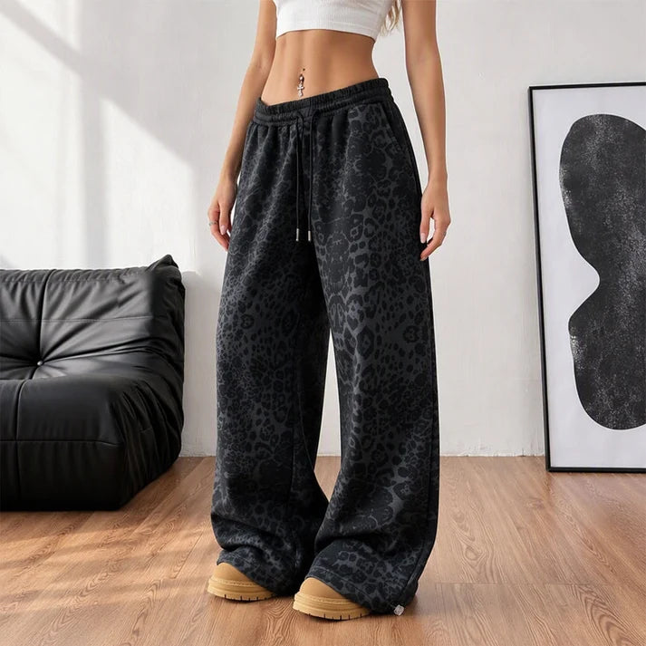 Women's Casual Leopard Print Wide Leg Sweatpants