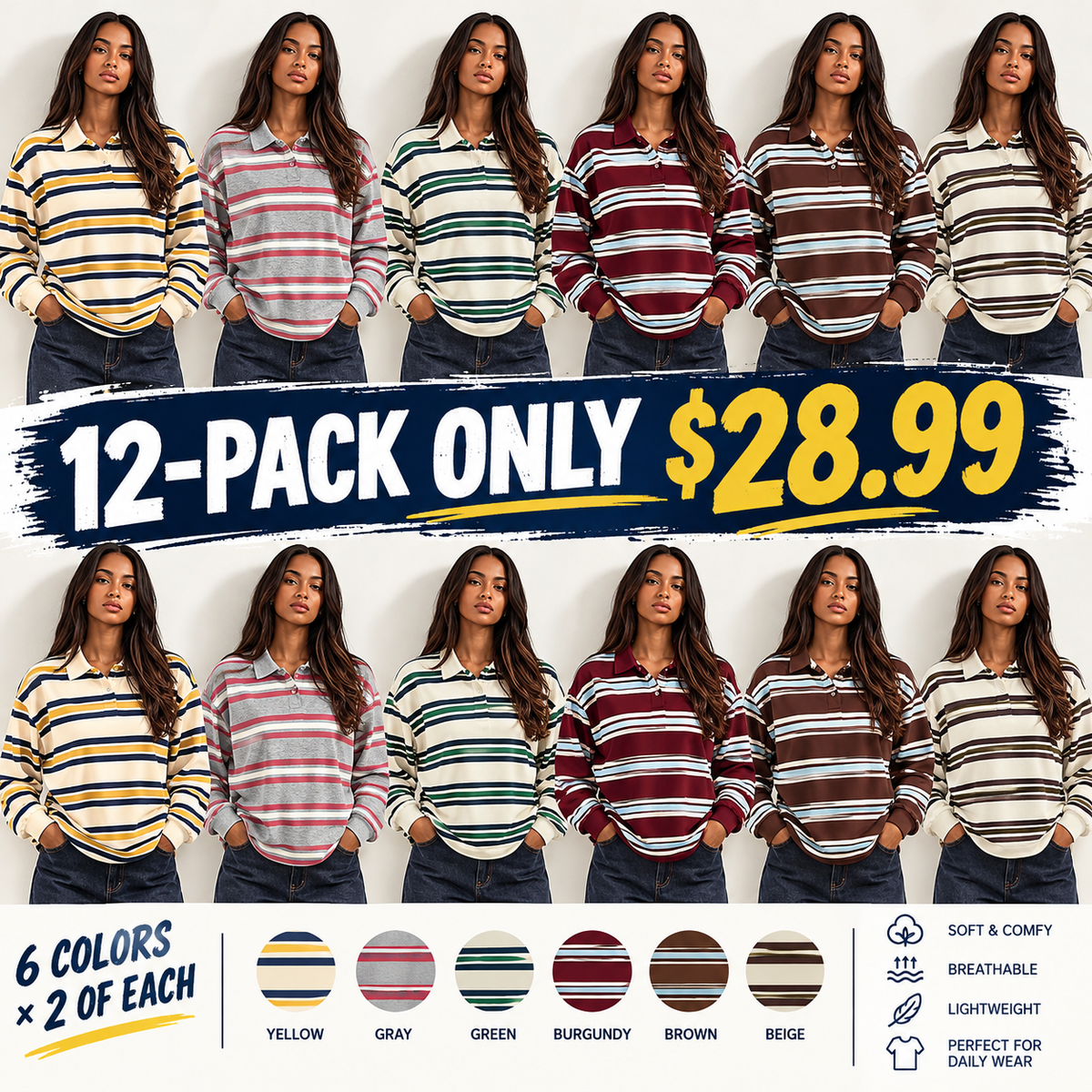 CLEARANCE SALE🔥Women's Casual Colorblock Striped Long Sleeve T-Shirt, Outdoors Wear, All Seasons