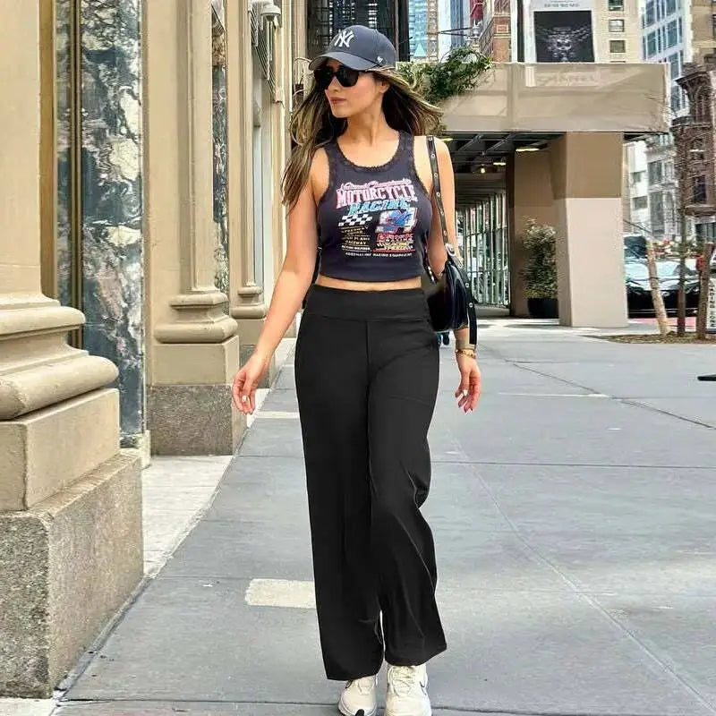 💘Women's High-Waist Stretch Wide-Leg Pants – Flattering Comfort Dress Pants with Pockets