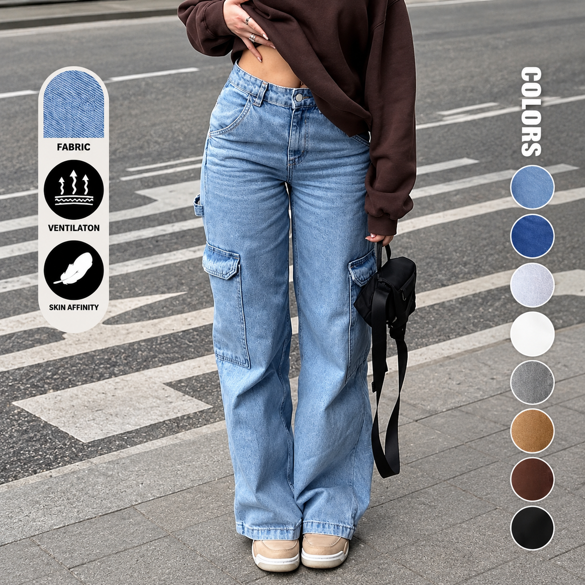 Women's High-Waisted Wide-Leg Cargo Jeans