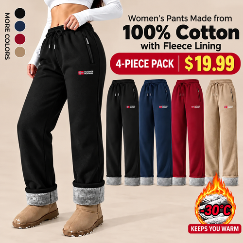 Women's thermal trousers made of 100% cotton with a warm fleece lining