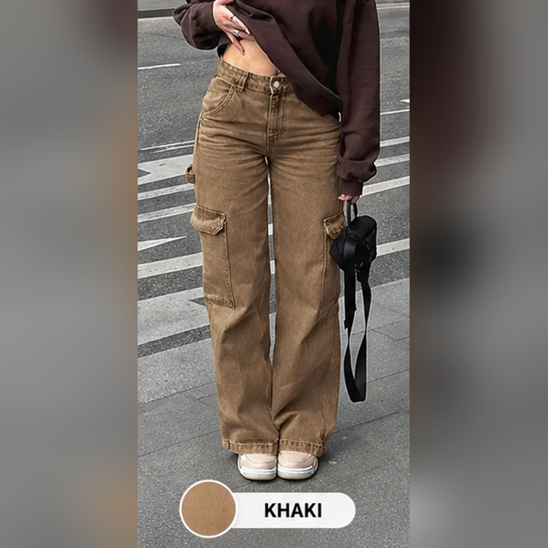 Women's High-Waisted Wide-Leg Cargo Jeans