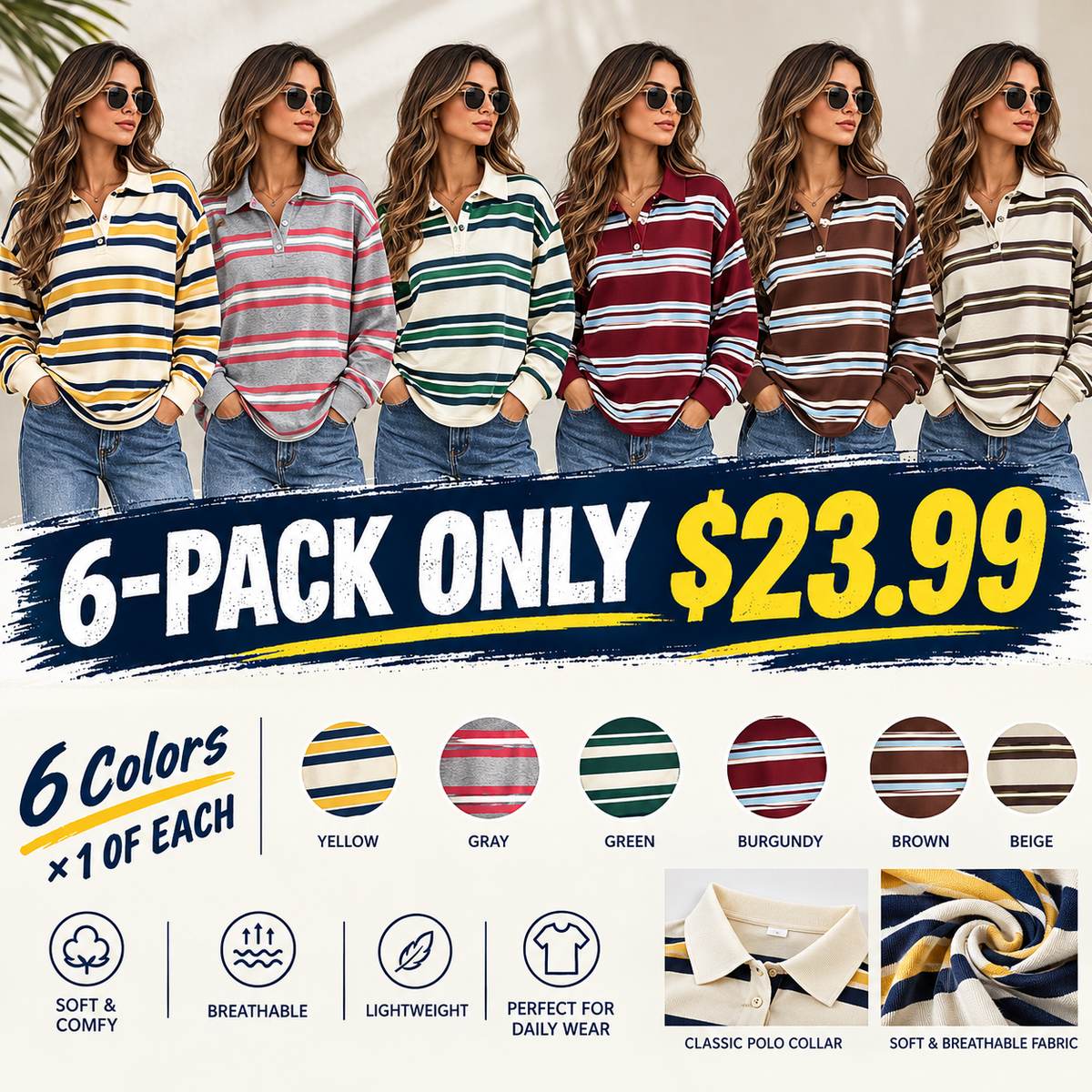 CLEARANCE SALE🔥Women's Casual Colorblock Striped Long Sleeve T-Shirt, Outdoors Wear, All Seasons