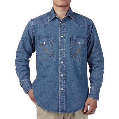 Men's Long Sleeve Stone-Washed and Pre-Washed Denim Work Shirt
