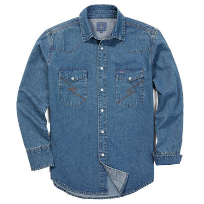 Men's Long Sleeve Stone-Washed and Pre-Washed Denim Work Shirt