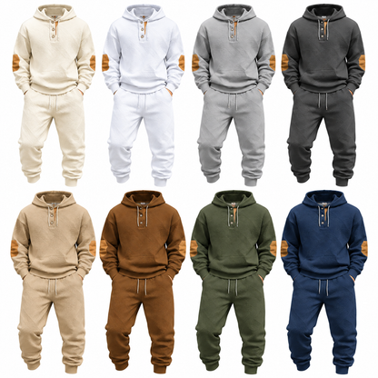 Men's Textured Knit Henley Hoodie & Jogger Two-Piece Set
