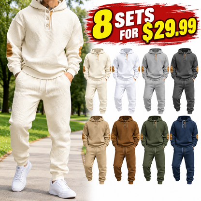 Men's Textured Knit Henley Hoodie & Jogger Two-Piece Set