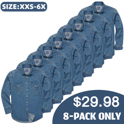 Men's Long Sleeve Stone-Washed and Pre-Washed Denim Work Shirt