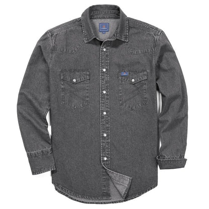 Men's Long Sleeve Stone-Washed and Pre-Washed Denim Work Shirt