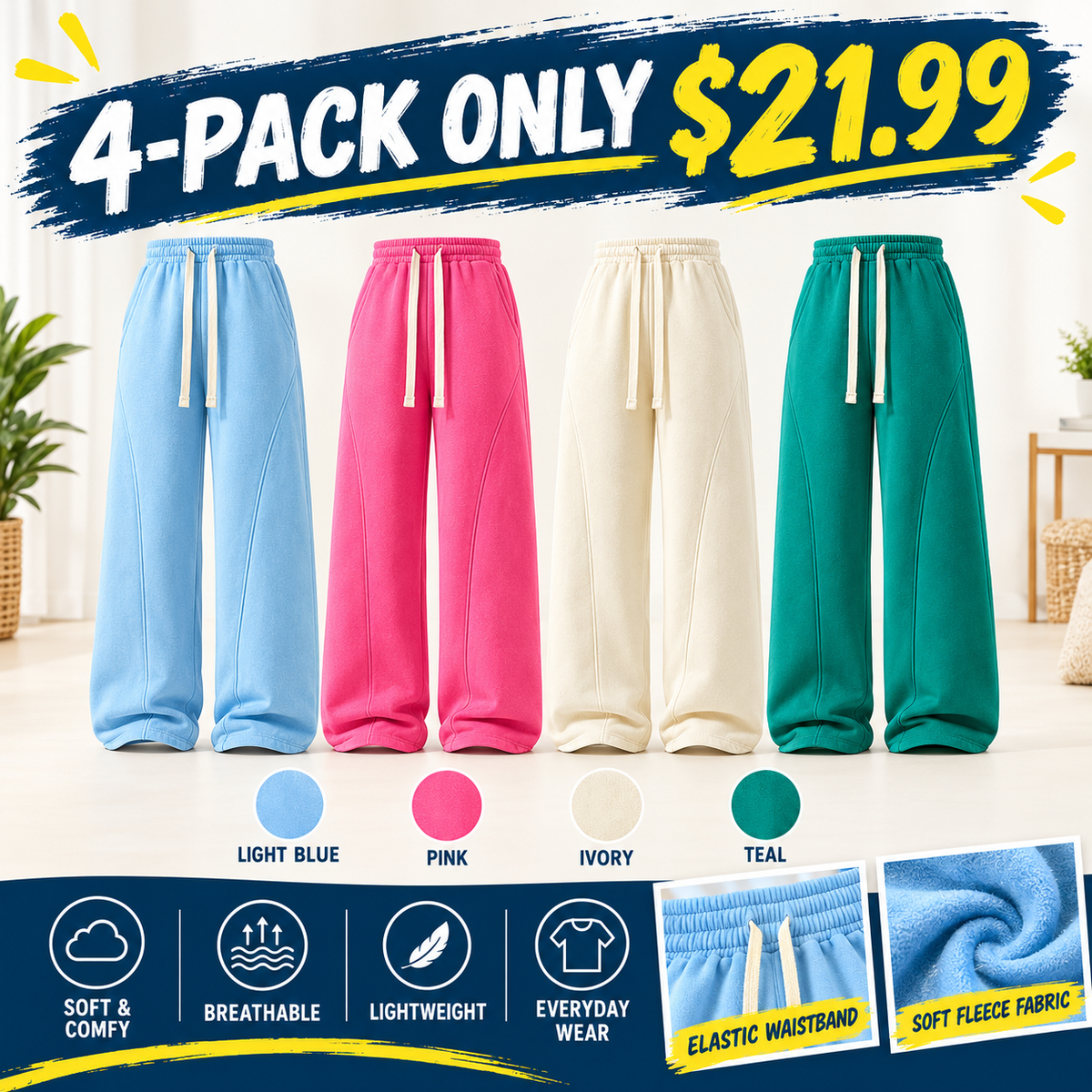 Unisex Fleece-Lined Warm Athletic Pants – Plus-Size Loose-Fit Casual Trousers with Drawstring Waist